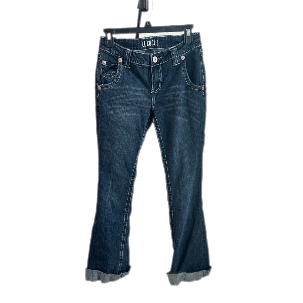 Low Rise Vintage LL Cool J Jeans Distressed Denim Flared Rolled Bottom Pants